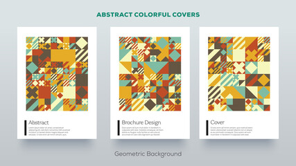 Minimal abstract pattern. Trending vintage retro style background. Set of simple colorful mockup posters.