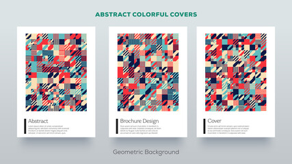 Minimal abstract pattern. Trending vintage retro style background. Set of simple colorful mockup posters.