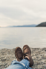 feet on the beach. Vacation concept.