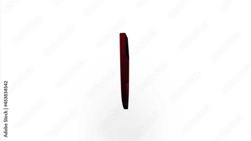 Poster Red shield security with lock icon flipping, rotation. Elegant 3d realistic light render. Seamless loop animation video