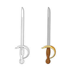 Pirate sword on a white background. Hand drawing. cartoon style. Isolated vector object.