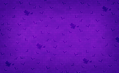 魔女とコウモリのシルエット、かわいいパターンのハロウィン背景、紫色