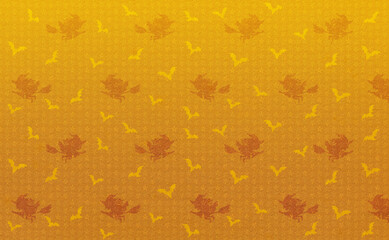 魔女とコウモリのシルエット、かわいいパターンのハロウィン背景、オレンジ色