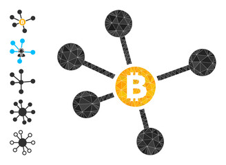 Triangle bitcoin links polygonal icon illustration, and similar icons. Bitcoin Links is filled with triangles. Lowpoly bitcoin links combined with scattered filled triangles.