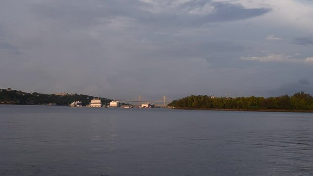 GOA, INDIA - Aug 22, 2021: Panaji, Goa India August 22nd 2021: Offshore Casinos and Tourist boats anchored in  Mandovi river in Panjim Goa