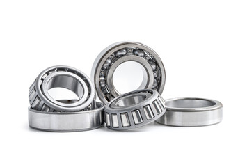 Ball bearing stainless metal roller for machine industrial, angular contact isolated on white...