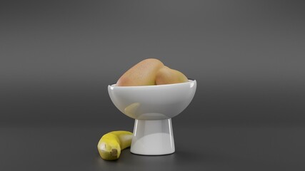 3d fruits in ceramic plate