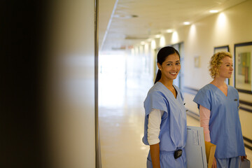 Nurses in hospital corridor