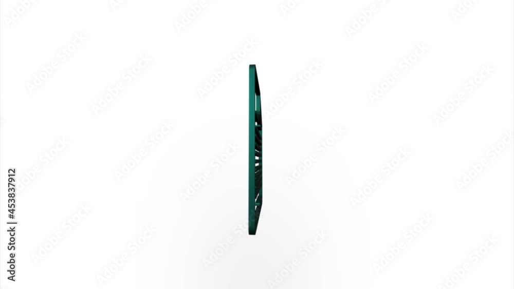 Poster Green document icon flipping, rotation. Elegant 3d realistic light render. Seamless loop animation video