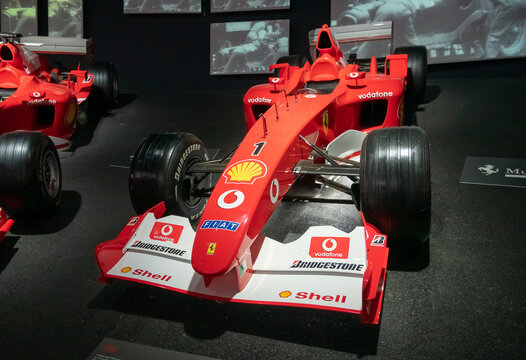 interior of the Ferrari Museum with detail Ferrari  F 2002