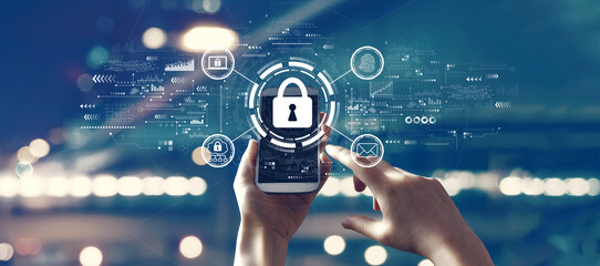 Internet network security concept with person using smartphone