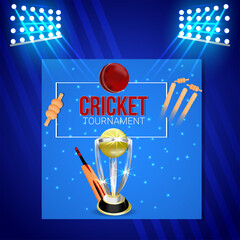 Cricket tournament match with gold trophy