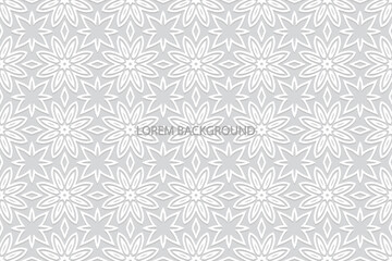 Geometric volumetric convex ethnic 3D pattern. Embossed floral beautiful white background. Cut paper effect. Oriental, Indonesian, Asian motives in arabesque style, lace texture.