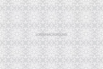 Gordijnen Geometric volumetric convex ethnic 3D pattern. Embossed floral beautiful white background. Cut paper effect. Oriental, Indonesian, Asian motives in arabesque style, lace texture. ©  swetazwet