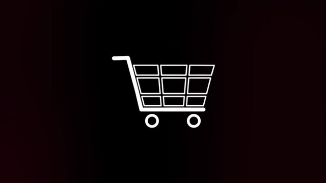 Shopping cart icon with glitch art effect. Retro futurism 80s 90s dynamic wave style. Video signal damage with tv noise and old screen interference. Loop 4k