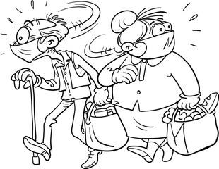 Old couple frightened by the virus Illustration 