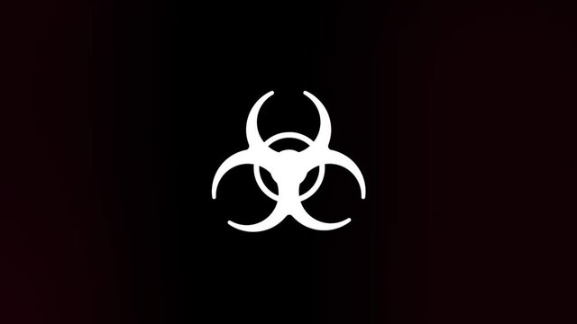 Biohazard symbol icon with glitch art effect. Retro futurism 80s 90s dynamic wave style. Video signal damage with tv noise and old screen interference. Loop 4k