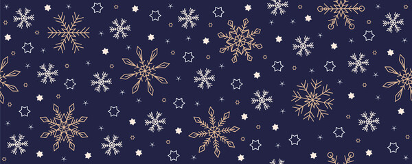 christmas seamless snowflake and star background on blue