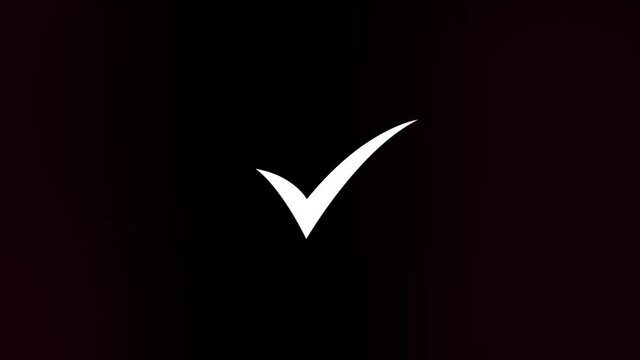 Check mark icon with glitch art effect. Retro futurism 80s 90s dynamic wave style. Video signal damage with tv noise and old screen interference. Loop 4k