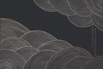 vector abstract japanese style landscapes lined waves in black and gold colours 