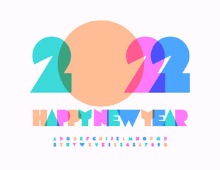 Fototapeta premium Vector artistic Greeting Card Happy New Year 2022! Watercolor abstract Alphabet Letters and Numbers set. Bright creative Font