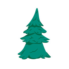 Green Christmas tree without decorations. Vector hand drawn illustration. Icon isolated on white background. Celebrating Christmas and New Years in December
