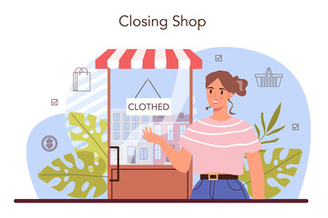 Commercial activities. Entrepreneur closing down a store. Financial crisis