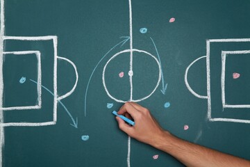 Fototapeta premium Planning soccer plays on a chalkboard