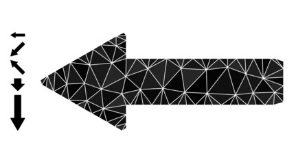 Triangle left arrow polygonal 2d illustration, and similar icons. Left Arrow is filled with triangles. Low-poly left arrow combined of scattered filled triangles.