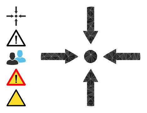 Triangle meeting point arrows polygonal 2d illustration, and similar icons. Meeting Point Arrows is filled with triangles. Low-poly meeting point arrows combined with scattered color triangles.