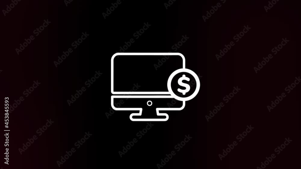 Poster Computer monitor with dollar icon with glitch art effect. Retro futurism 80s 90s dynamic wave style. Video signal damage with tv noise and old screen interference. Loop 4k