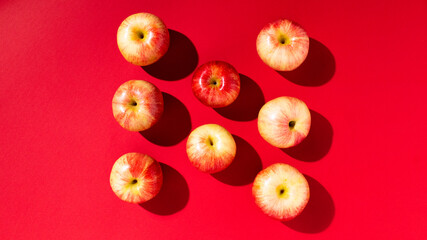 Large fresh red apple on red background gala schnico brookfield mema devil must
