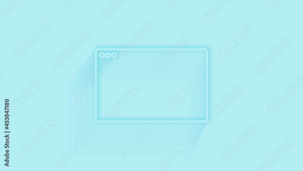 Poster Animated browser window icon with shadow on blue background. Neumorphism minimal style. Transparent background. 4K video motion graphic animation.