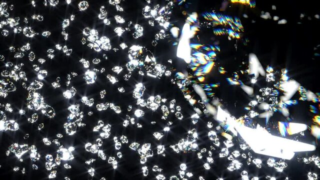 diamonds glitter falling slowly. Top view close up. High quality FullHD footage