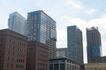 Fototapeta na wymiar Modern Skyscrapers in the Downtown Jersey City New Jersey Skyline with Construction