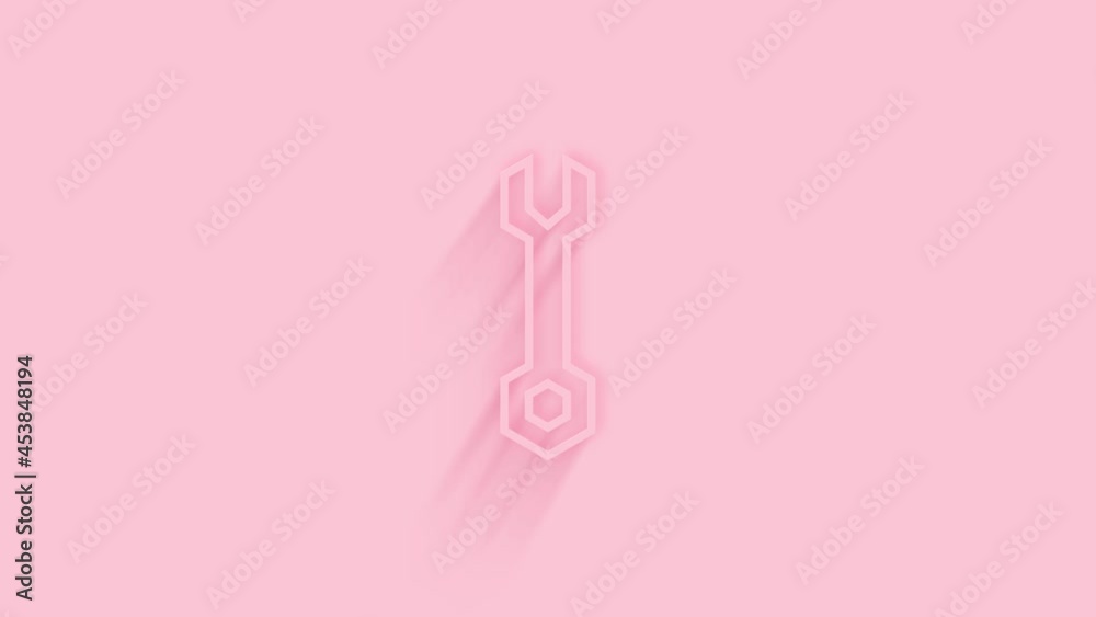 Aufkleber Animated wrench icon with shadow on pink background. Neumorphism minimal style. Transparent background. 4K video motion graphic animation.