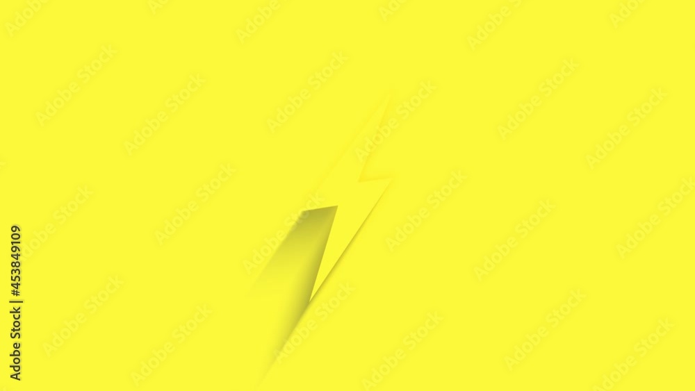 Poster Animated lightning bolt icon with shadow on yellow background. Neumorphism minimal style. Transparent background. 4K video motion graphic animation.
