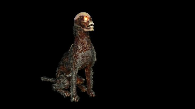 zombie dog sits and howts,animation,transparent background