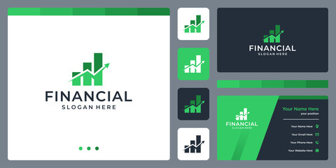 Financial investment chart logo design template with growth analytic arrows design vector illustration. Symbol, icon, creative.
