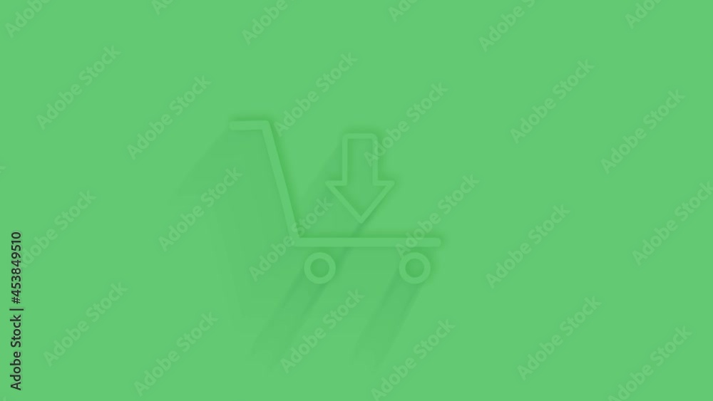 Aufkleber animated shopping cart icon with shadow on green background. neumorphism minimal style. transparent 