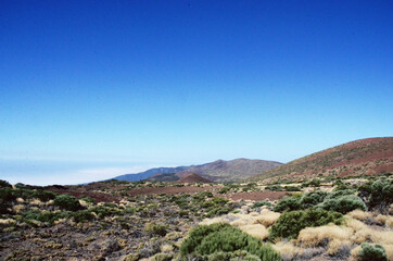 TENERIFE, SPAIN: Scenic landscape view of the Teide volcano natural park