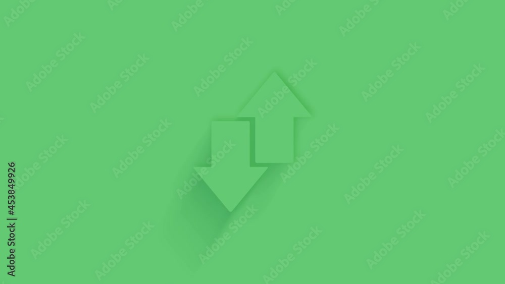 Poster Animated exchange arrow transfer icon with shadow on green background. Neumorphism minimal style. Transparent background. 4K video motion graphic animation.