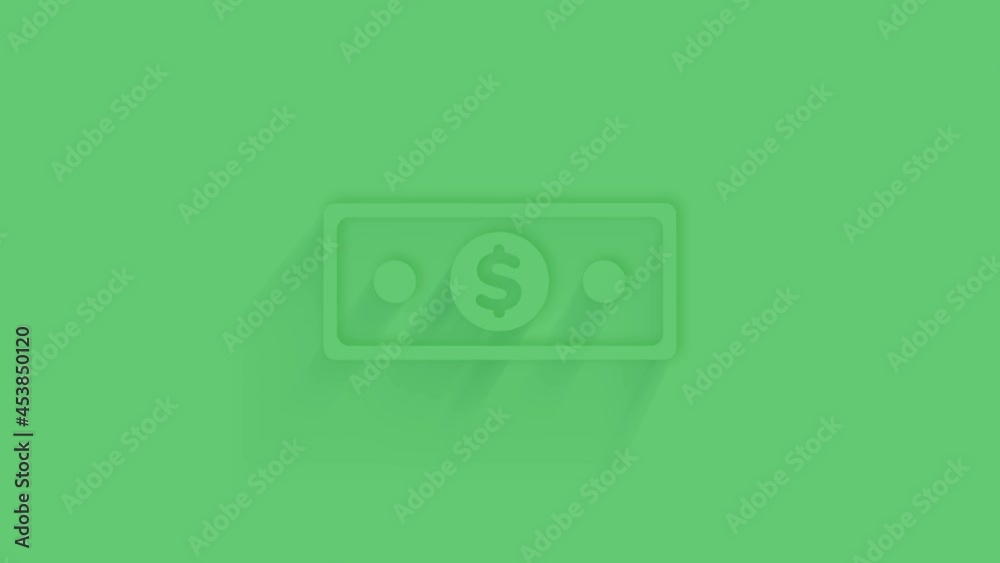 Poster animated banknote dollar icon with shadow on green background. neumorphism minimal style. transparen