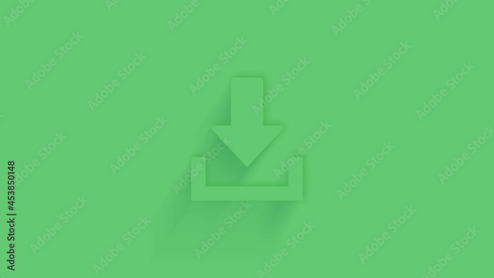 Poster animated download icon with shadow on green background. neumorphism minimal style. transparent backg