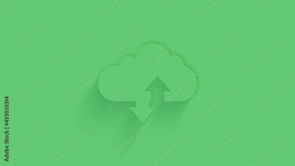 Aufkleber Animated cloud download and upload icon with shadow on green background. Neumorphism minimal style. Transparent background. 4K video motion graphic animation.