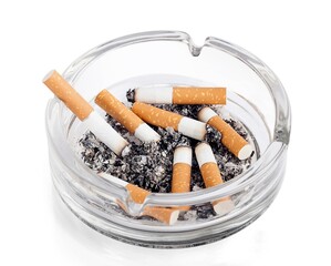 Cigarette butts and ash in an ashtray