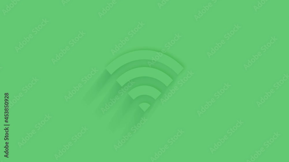 Poster Animated wi-fi wireless internet network symbol icon with shadow on green background. Neumorphism minimal style. Transparent background. 4K video motion graphic animation.