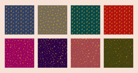 Set collection of leaf seamless pattern in multicolored background.