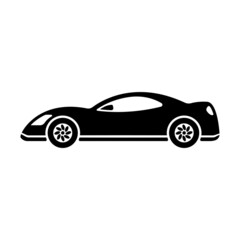 Car icon. Sports racing vehicle. Black silhouette. Side view. Vector simple flat graphic illustration. The isolated object on a white background. Isolate.