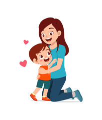 young happy mother hug cute little boy